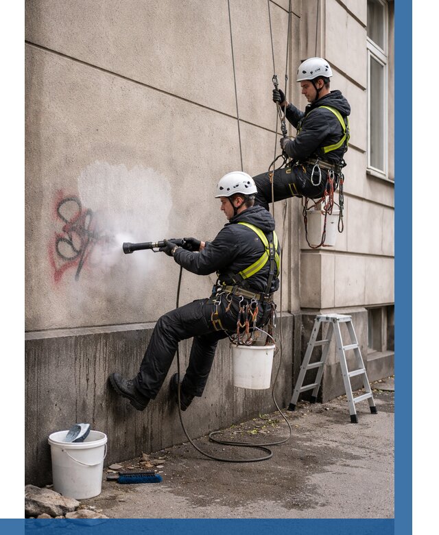 Удаление граффити с фасада в Михайловке от 4575 р. | ВЫСОТНИК-Мхл