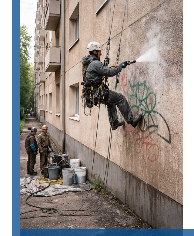 Удаление граффити с фасада в Михайловке без следов и повреждений