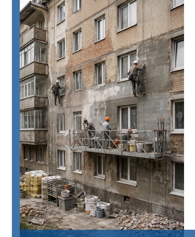 Капитальный ремонт фасада в Михайловке с восстановлением и гидроизоляцией