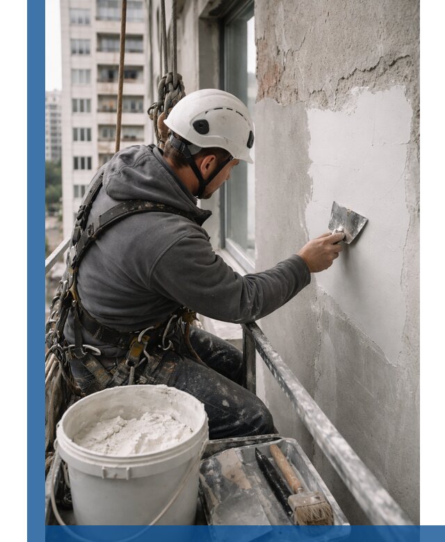 Шпаклевка фасадов на высоте с промальпинистами в Михайловке