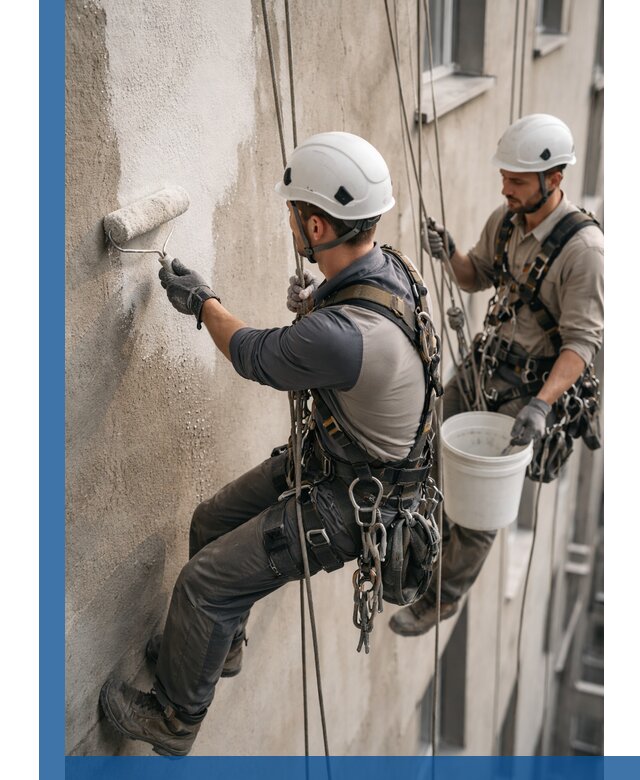 Грунтовка фасада на высоте в Михайловке промышленными альпинистами