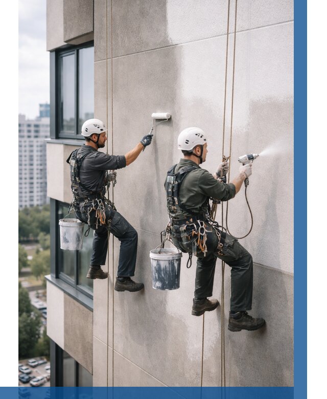 Покраска фасада альпинистами в Михайловке от 305 р. | ВЫСОТНИК-Мхл