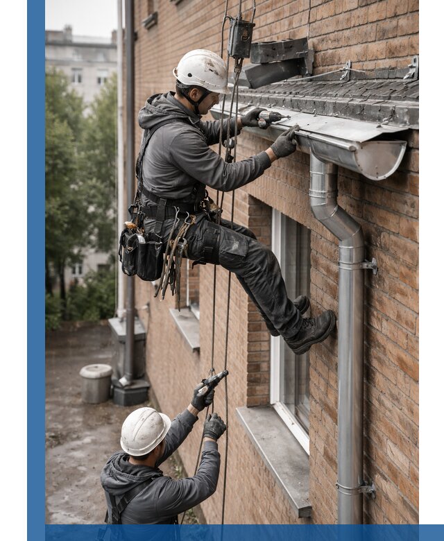 Монтаж водосточной системы на здании в Михайловке под ключ