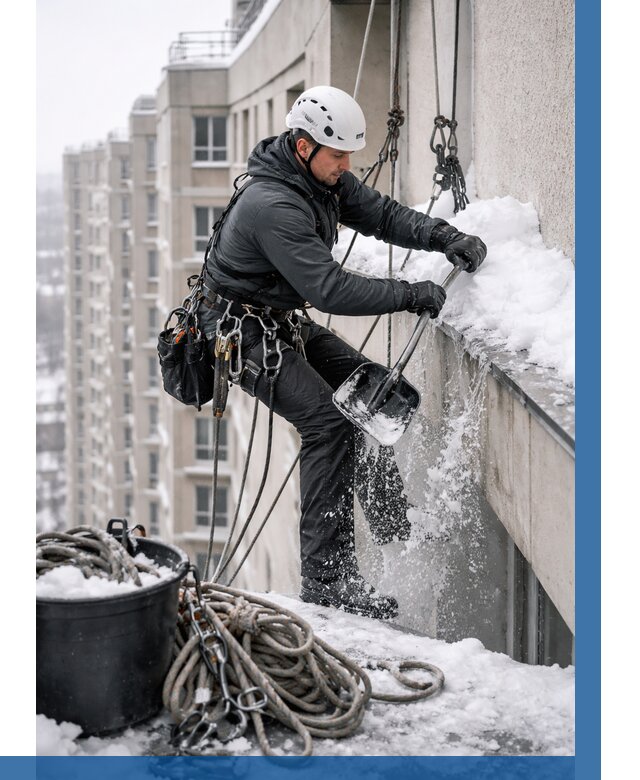 Очистка карнизов от снега в Михайловке от 305 р. | ВЫСОТНИК-Мхл