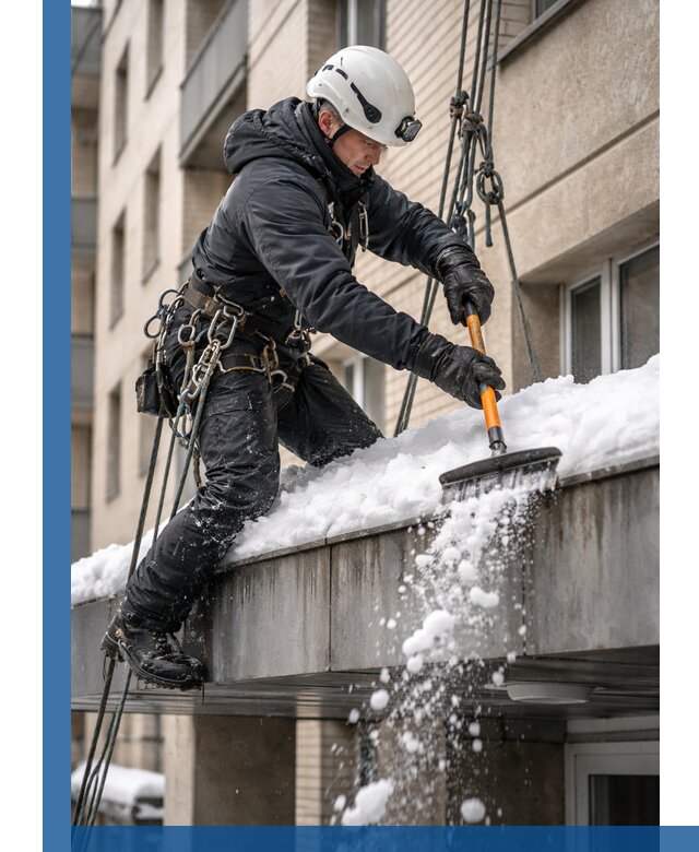 Очистка козырьков от снега в Михайловке круглогодично безопасно