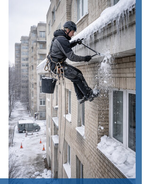 Удаление наледи с карнизов в Михайловке от 356 р. | ВЫСОТНИК-Мхл
