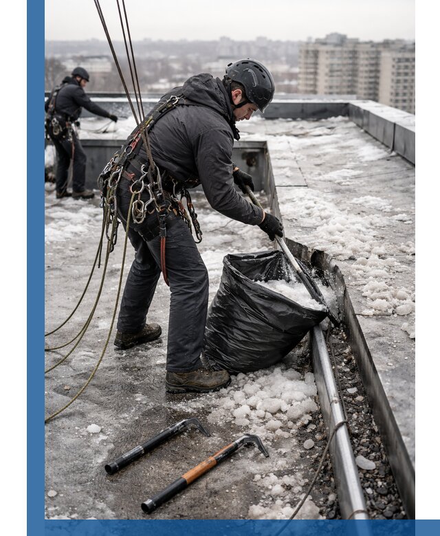 Аварийная очистка кровли в Михайловке от промальпинистов