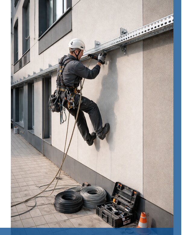 Монтаж кабельных лотков на фасаде в Михайловке от 1220 р. | ВЫСОТНИК-Мхл