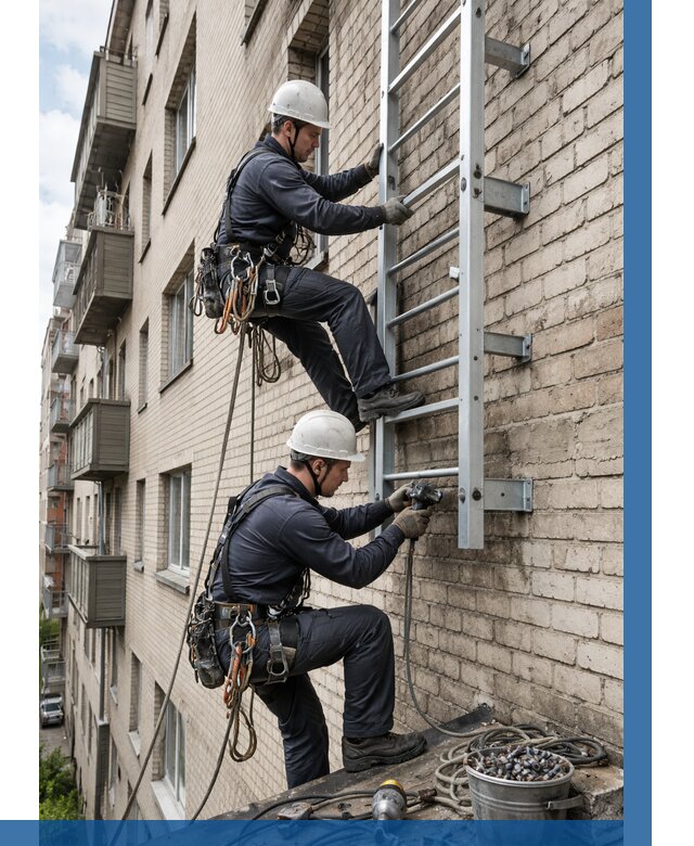 Монтаж пожарной лестницы в Михайловке от 25418 р заказать у ВЫСОТНИК-Мхл