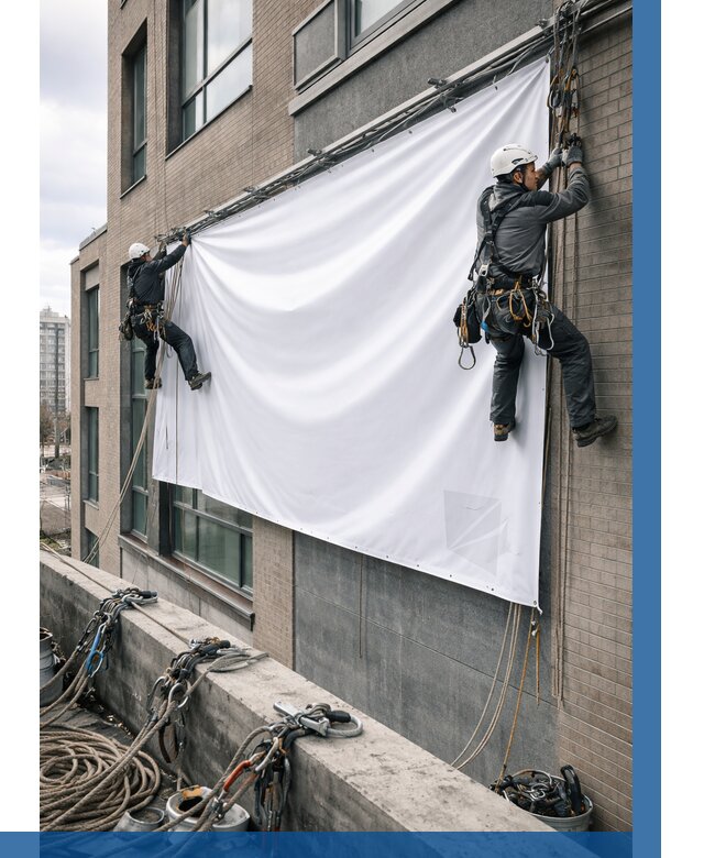 Монтаж баннеров на фасаде в Михайловке от 661 р. заказать ВЫСОТНИК-Мхл