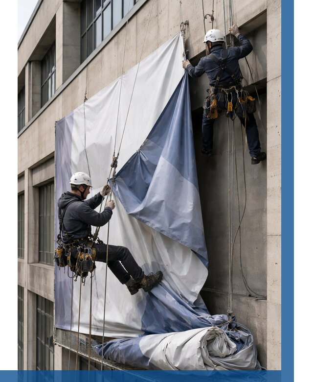 Демонтаж баннеров с фасада в Михайловке от 4575 р. | ВЫСОТНИК-Мхл