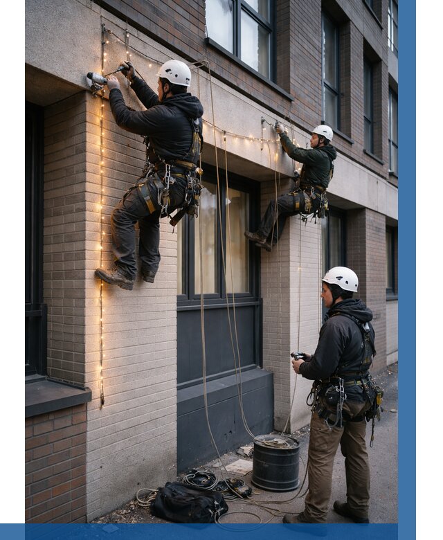 Монтаж гирлянд на фасаде в Михайловке от 3558 р. | ВЫСОТНИК-Мхл