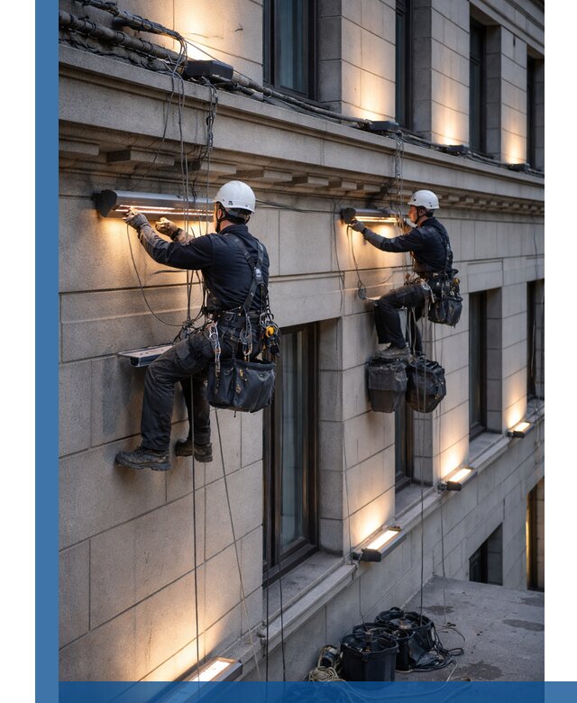 Монтаж архитектурной подсветки фасадов зданий в Михайловке