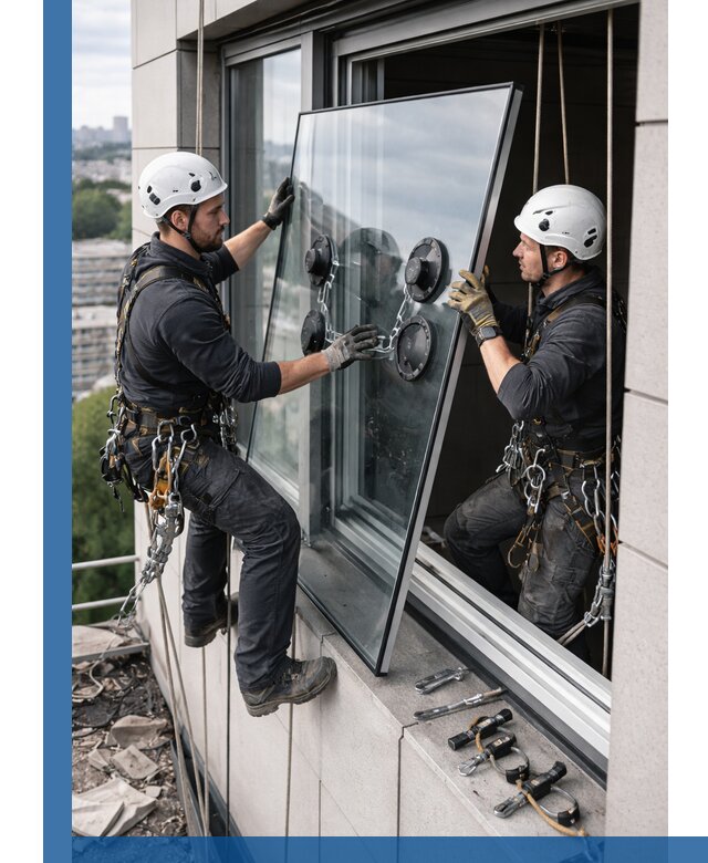 Замена стеклопакетов на высоте с промышленными альпинистами в Михайловке