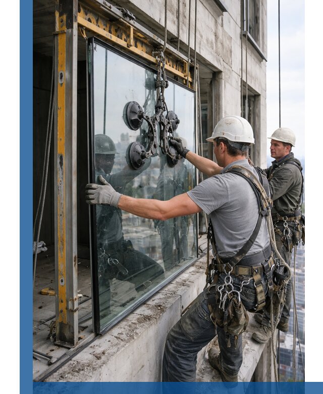 Монтаж стеклопакетов на высоте в Михайловке с промышленным альпинизмом