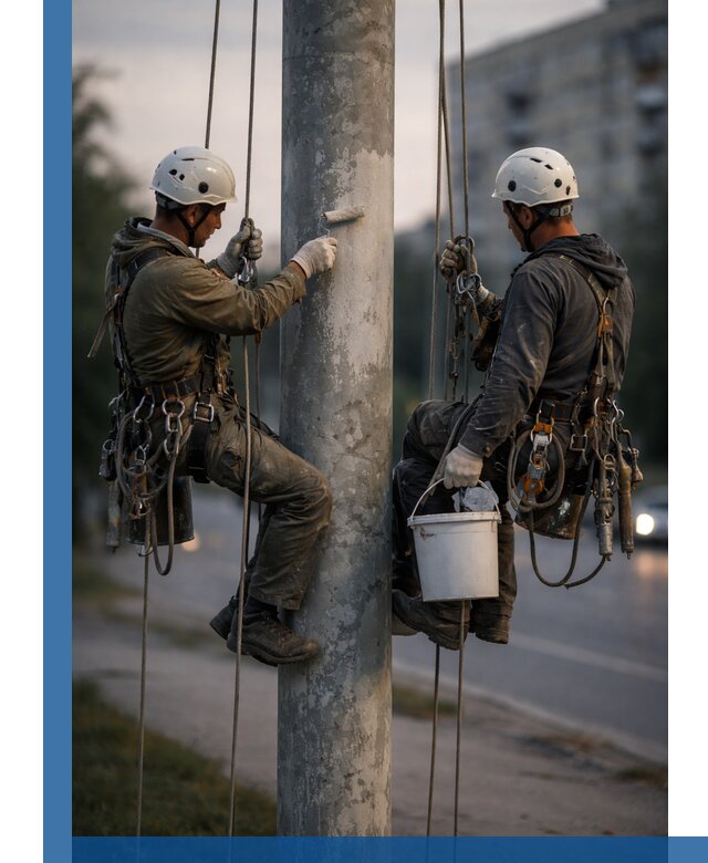 Покраска опор освещения и антикоррозийная защита в Михайловке