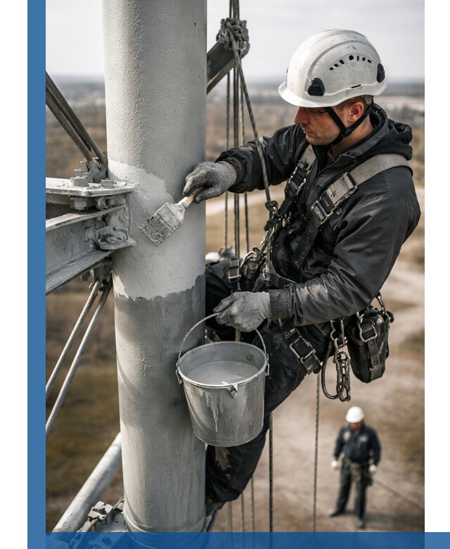 Покраска мачт связи в Михайловке промышленными альпинистами