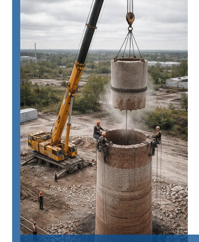Демонтаж дымовой трубы в Михайловке с гарантиями безопасности
