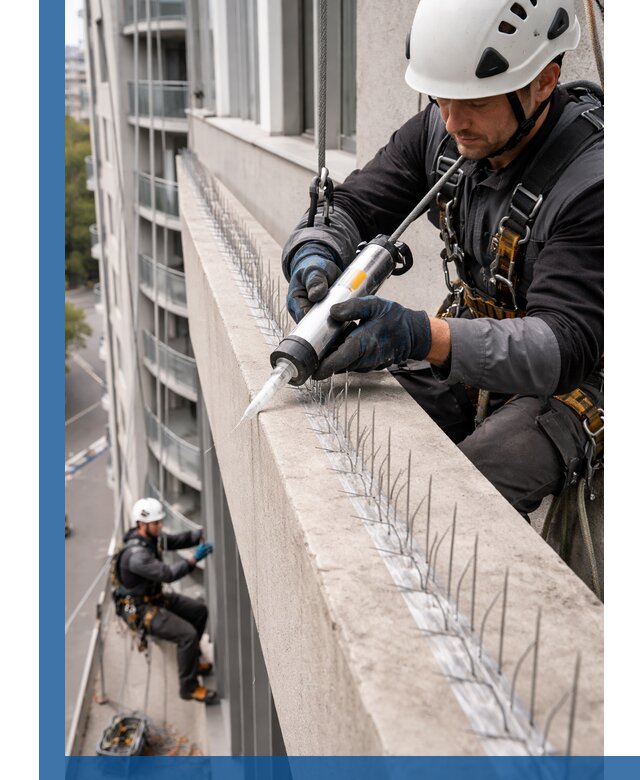 Установка шипов от птиц на фасадах и кровлях в Михайловке